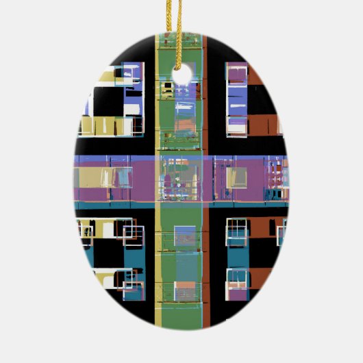 City appartementen 's nachts keramisch ornament (Achterkant)