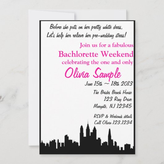 City Bachlorette Invitation Kaart (Voorkant)