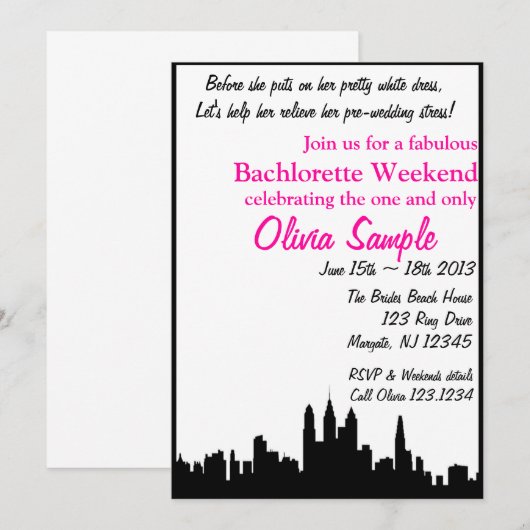 City Bachlorette Invitation Kaart (Voorkant / Achterkant)