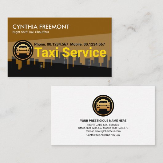 City Block Search Light Night Taxi Service Visitekaartje (Voorkant / Achterkant)