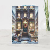 City Brownstone met Kerstmis gepersonaliseerd Feestdagen Kaart (Voorkant)