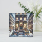 City Brownstone met Kerstmis gepersonaliseerd Feestdagenkaart (Staand voorkant)