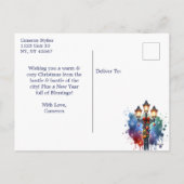 City Brownstone met Kerstmis gepersonaliseerd Feestdagenkaart (Achterkant)