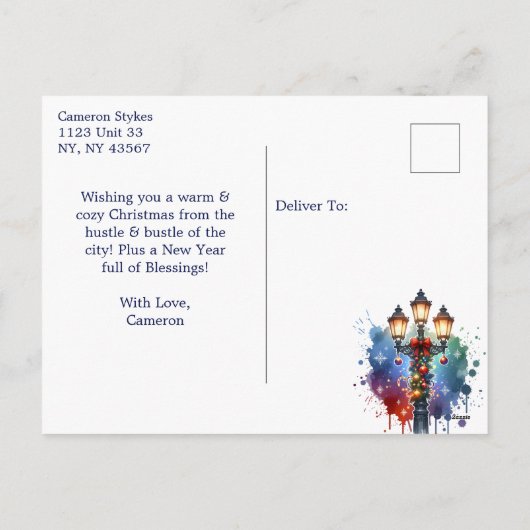 City Brownstone met Kerstmis gepersonaliseerd Feestdagenkaart (Achterkant)