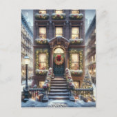 City Brownstone met Kerstmis gepersonaliseerd Feestdagenkaart (Voorkant)
