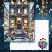 City Brownstone met Kerstmis gepersonaliseerd Feestdagenkaart