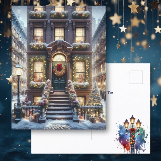 City Brownstone met Kerstmis gepersonaliseerd Feestdagenkaart