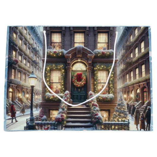 City Brownstone tijdens de kerstdagen Groot Cadeauzakje (Voorkant)