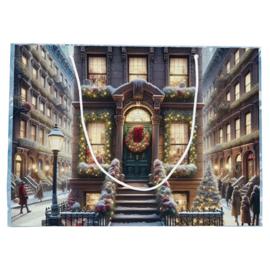 City Brownstone tijdens de kerstdagen Groot Cadeauzakje (Achterkant)