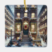 City Brownstone tijdens de kerstdagen Keramisch Ornament (Voorkant)