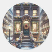 City Brownstone tijdens de kerstdagen Ronde Sticker (Voorkant)