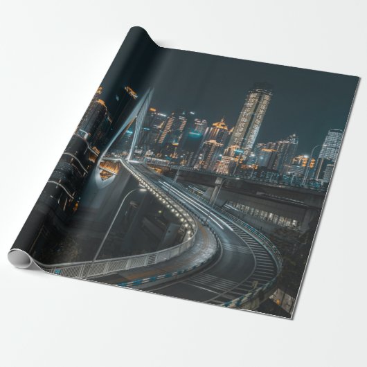 CITY BUILDINGS DURING NIGHT TIME CADEAUPAPIER (Uitgerold)