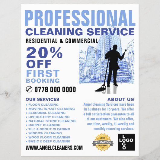 City Cleaner Silhouette, Cleaning Service Advert Flyer (Voorkant)