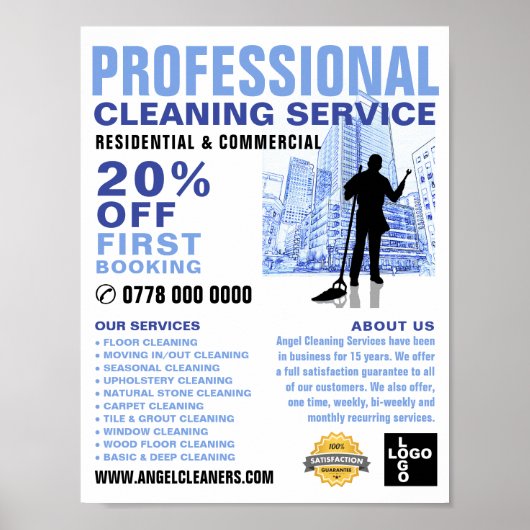 City Cleaner Silhouette, Cleaning Service Advert Poster (Voorkant)