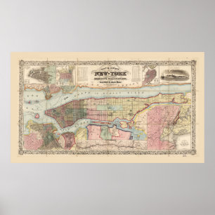 City & County Map of New York (1857) Poster