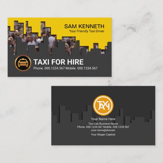 City Crowd Building Block Silhouette Taxi Driver Visitekaartje (Voorkant / Achterkant)