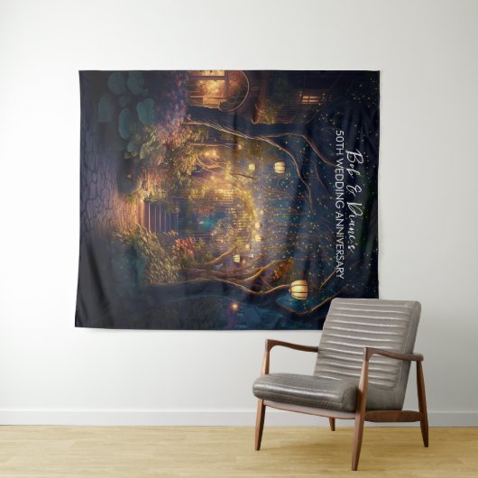 City Garden at Night - Foto Backdrop Tapestry Wandkleed (In Situ (horizontaal))
