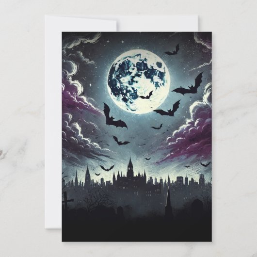 City Graveyard Vleermuizen in Moonlight Halloween  Kaart (Achterkant)