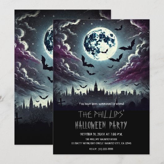 City Graveyard Vleermuizen in Moonlight Halloween  Kaart (Voorkant / Achterkant)