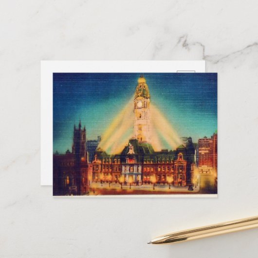 City Hall Night afbeelding Feestdagenkaart (Voorkant / Achterkant in situ)