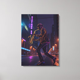 City Jazz Night Abstract Saxophonist  Canvas Afdruk