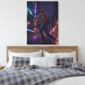 City Jazz Night Abstract Saxophonist  Canvas Afdruk (Insitu (Slaapkamer))