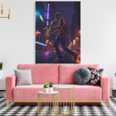 City Jazz Night Abstract Saxophonist  Canvas Afdruk (Insitu (Woonkamer))