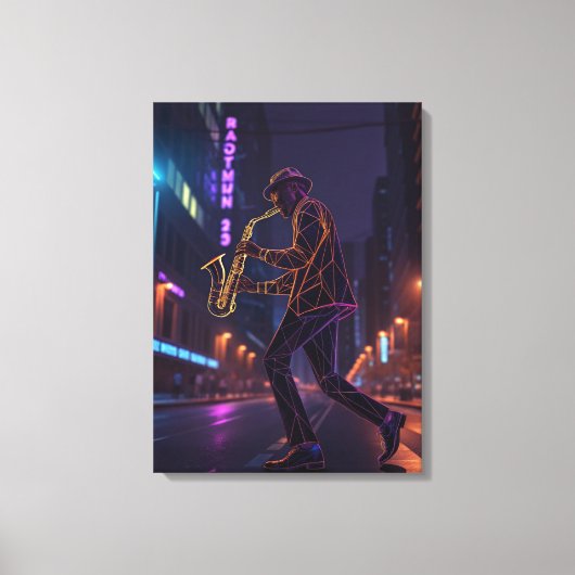 City Jazz Night Abstracte Saxofonist Canvas Afdruk (Voorkant)