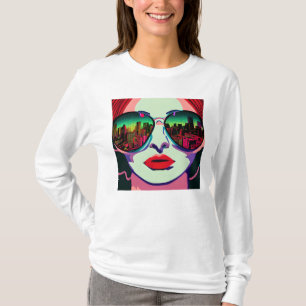 City Lady in zonnebril Unieke kleurrijke kunst T-shirt