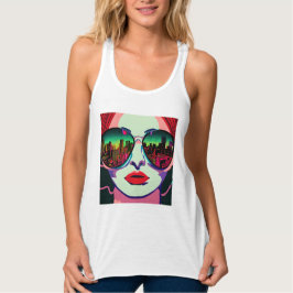 City Lady in zonnebril Unieke kleurrijke kunst Tanktop
