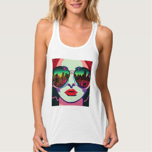 City Lady in zonnebril Unieke kleurrijke kunst Tanktop