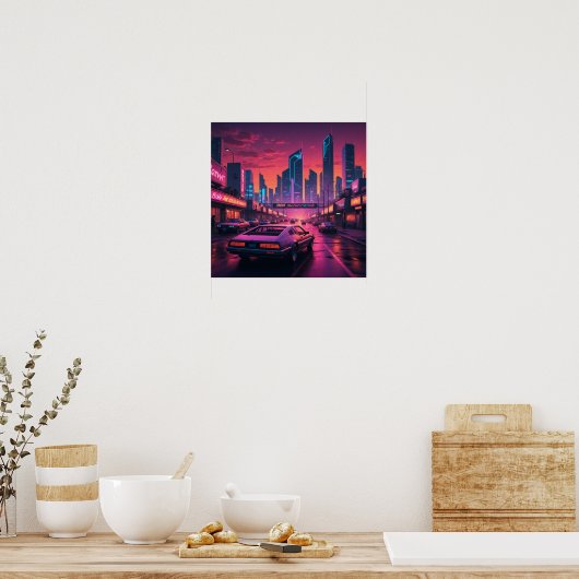 City Landscape Night Uitzicht Poster (Keuken)