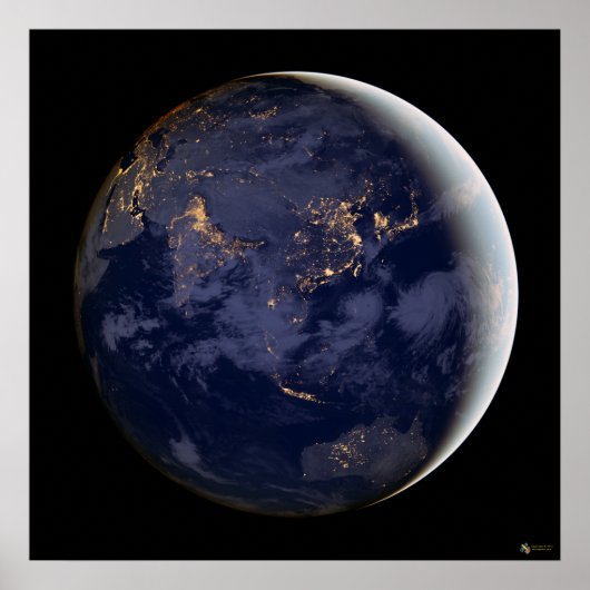 City Licht van Asia en Australia Satellite Poster (Voorkant)