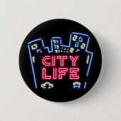 City Life Neon Nights Button – Urban Skyline Glow (Voorkant)