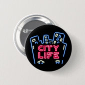 City Life Neon Nights Button – Urban Skyline Glow (Voorkant /achterkant)