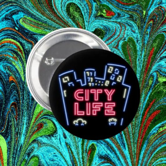 City Life Neon Nights Button – Urban Skyline Glow