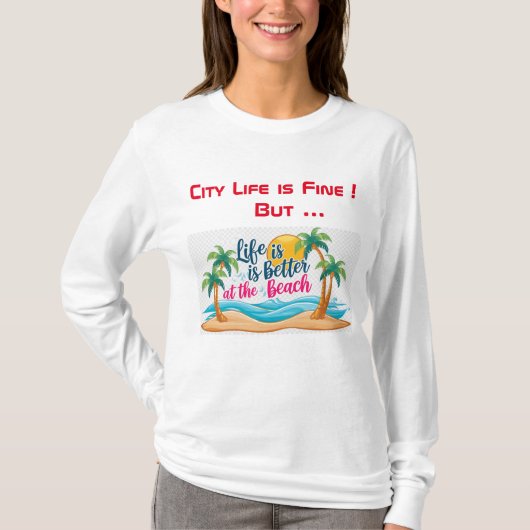 City Life vs Beach Life Zwart T-shirt (Voorkant)