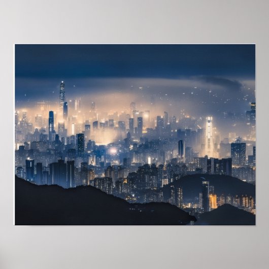 "City Lights at Night Canvas - Moderne stadsmuur D Poster (Voorkant)
