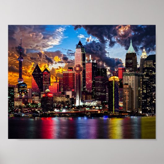 City Lights Night Sky Pastiche Poster (Voorkant)