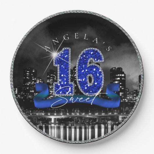 City Lights Sweet Sixteen Blue ID118 Papieren Bordje (Voorkant)