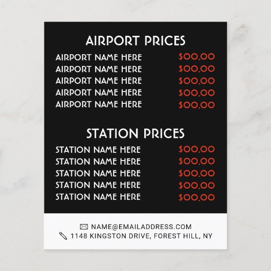 City Lights, taxibedrijf met prijstabel Flyer (Achterkant)