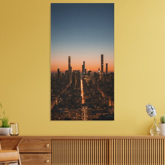 city lights turning on at dusk canvas afdruk (Insitu (Woonkamer))