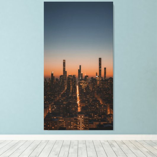 city lights turning on at dusk canvas afdruk (Insitu (Houten vloer))