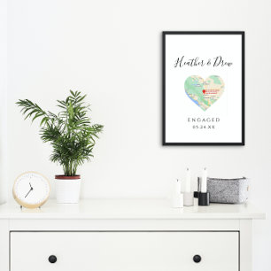 CITY MAP Heart Weddenschap Verloving Aangepast cad Poster