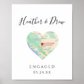 CITY MAP Heart Weddenschap Verloving Aangepast cad Poster (Voorkant)