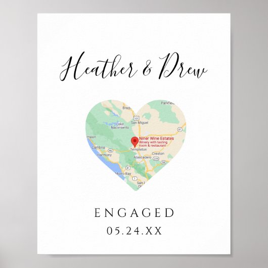 CITY MAP Heart Weddenschap Verloving Aangepast cad Poster (Voorkant)