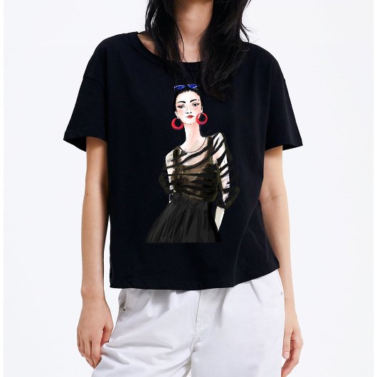 City Meisje In Zwart Modern Graphic Dames T-shirt