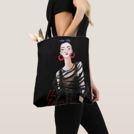 City Meisje In Zwart Modern Graphic Dames T-shirt Tote Bag