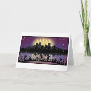 City Night Skyline Hanukkah Menorah Wenskaart Feestdagen Kaart