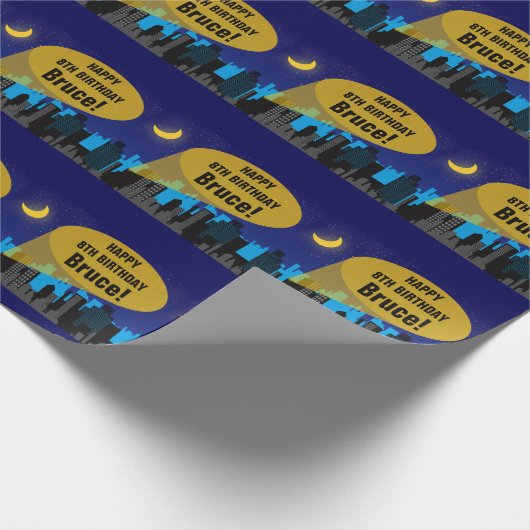City Night Skyline Superheld Boys Birthday Party Cadeaupapier (Hoek)